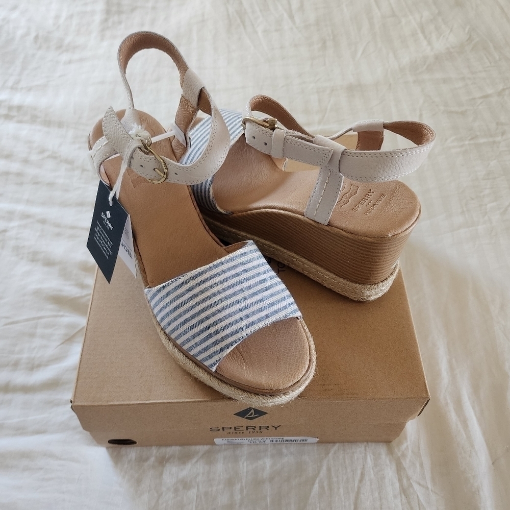 Sperry Top-Sider Fairwater Striped Wedge Sandal size 10 women New In Box